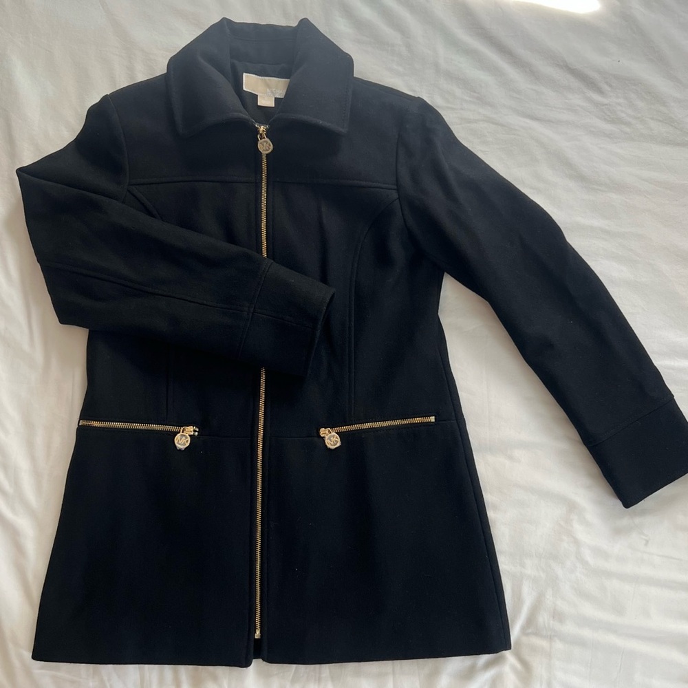 Michael Kors Black Coat with Gold Logo Hardware